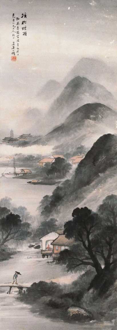 吴石僊 1911年作 溪桥烟雨 立轴